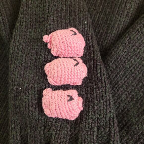 Quacker Factory Pig Quarter-Zip Sweater Black/Pink Cotton Women's M NWT - Picture 10 of 16